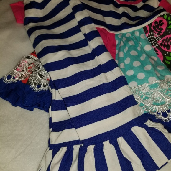 Blue and pink floral print dress w/matching pants - Picture 3 of 3